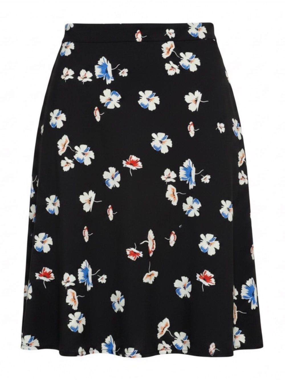 A-Line Floral Midi Skirt with Elastic Waist in Black, White, Pink, and Blue NWOT